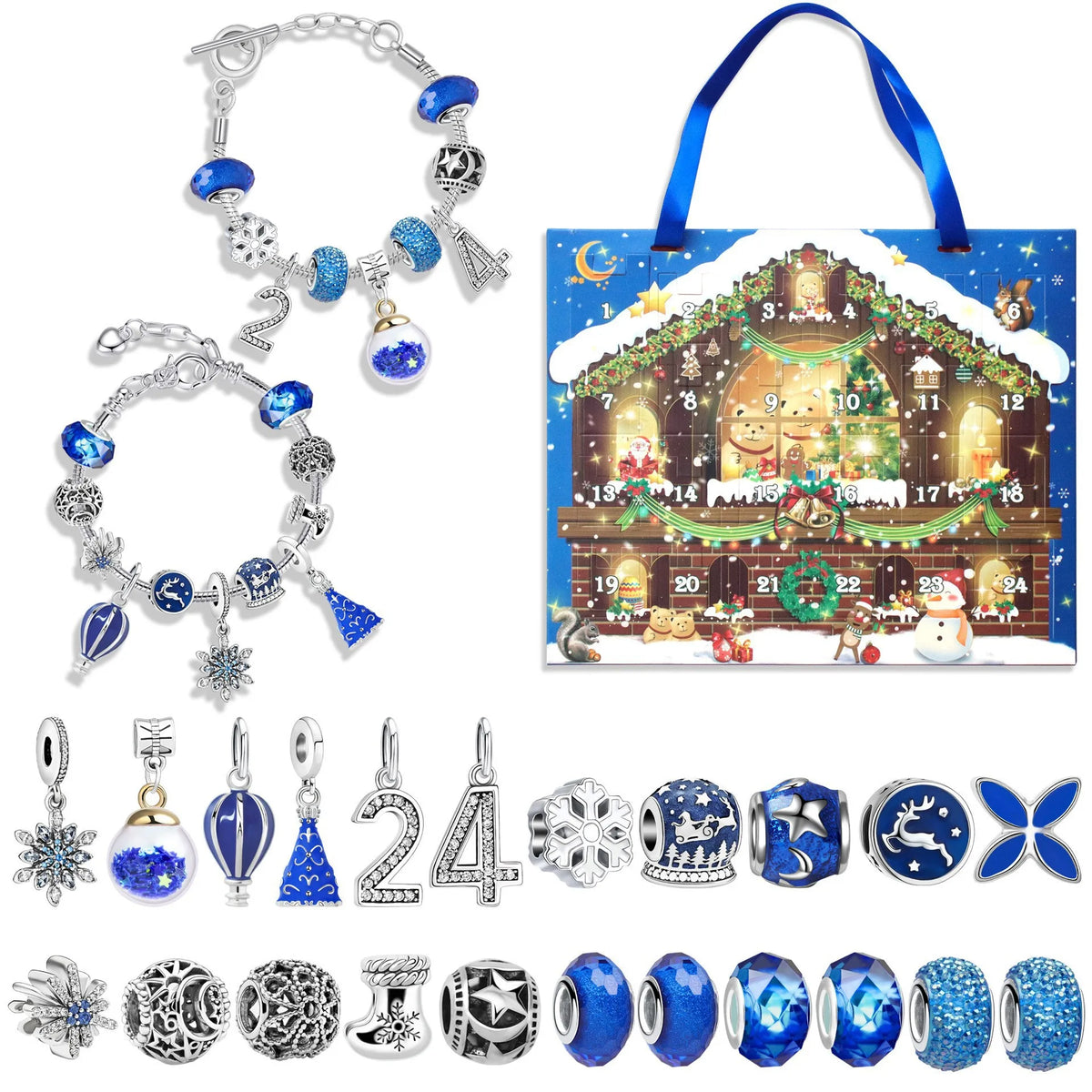 Advent Calendar | 24 Slot Charm Bracelet Blind Box | Alloy DIY Jewelry Set | Santa Series Gift