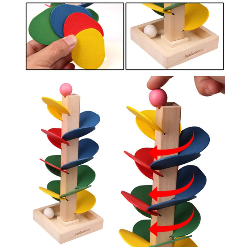 Montessori Wooden Marble Ball Run Track Game for Kids