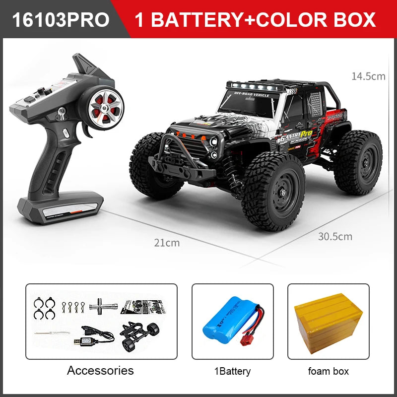 RC High-Speed 1:16 4WD Brushless Remote Control Monster Truck - 75KM/H Off-Road Adventure with LED Lights for Boys