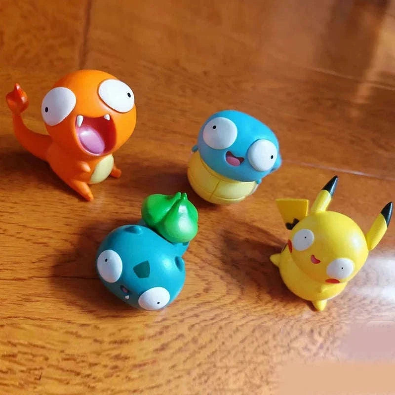 8 PCS Silly Pokemon Mini Figurine Set, Pikachu Bulbasaur Charmander Squirtle Cute PVC Action Figures