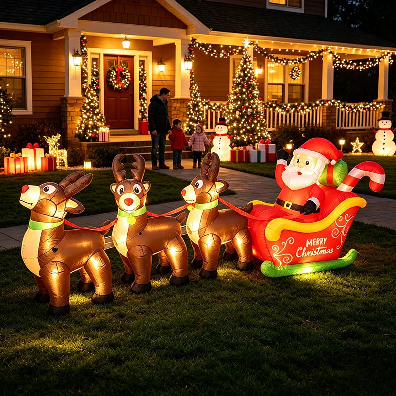 Inflatable Santa Sleigh | 9.8 Ft Led Model | 3 Reindeer | Outdoor Christmas Decor