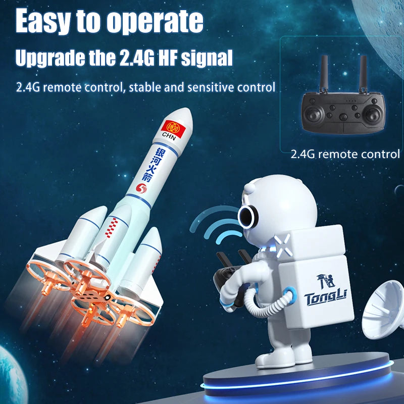 Kid's Remote Control Space Rocket with LED Lights and Vertical Takeoff - ToylandEU