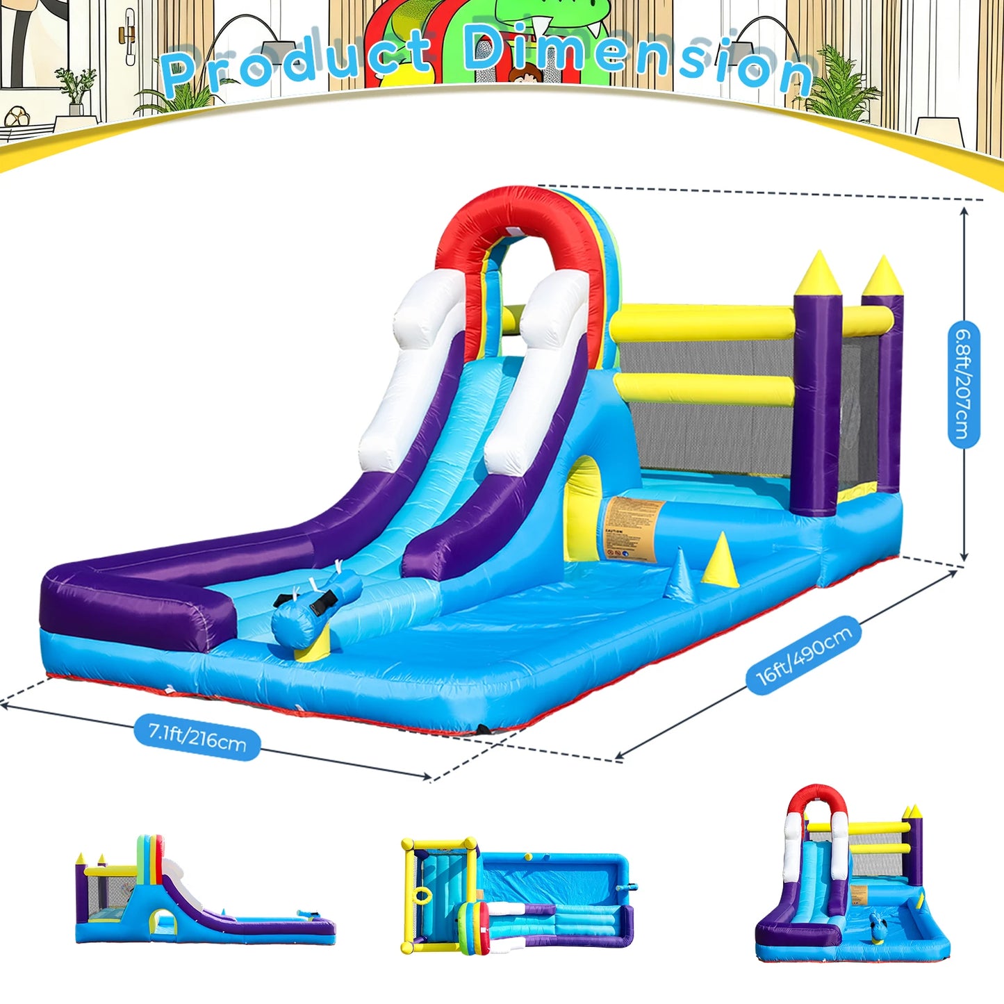 Inflatable Water Slide Bounce House With Splash Pool And Blower