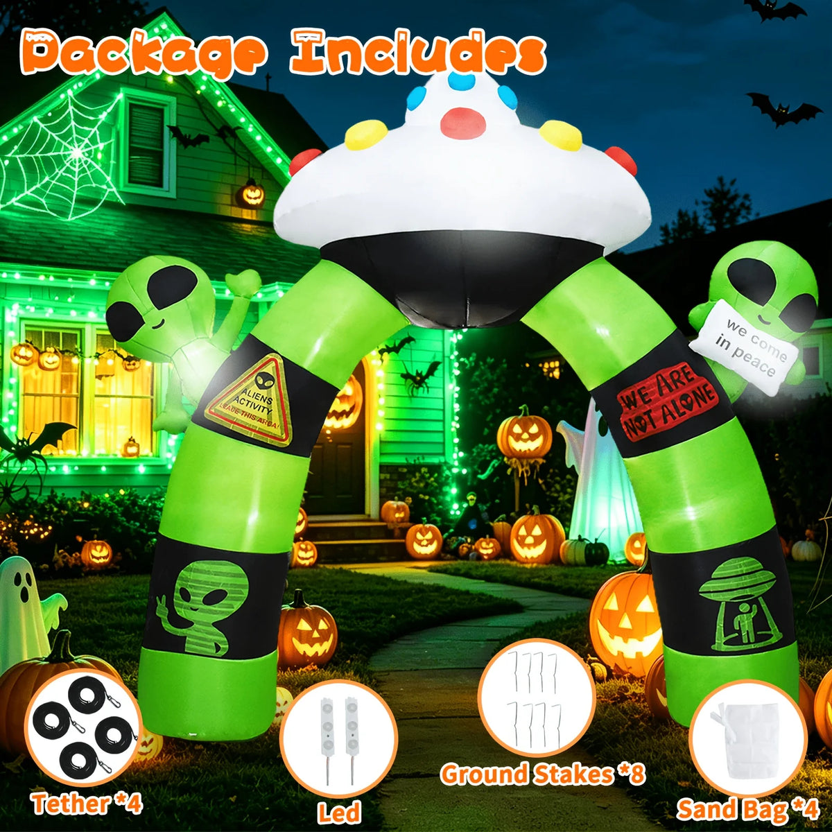 Halloween Inflatable Alien Arch | 10.5 Ft | Built In Led Lights | Outdoor Yard