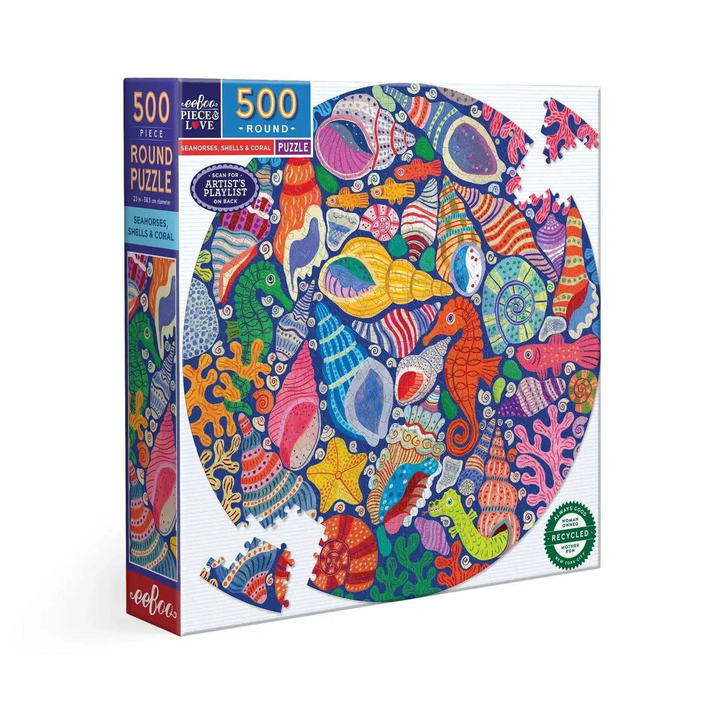 Seahorses, Shells & Coral 500 Piece Round Jigsaw Puzzle eeBoo - Puzzle Merchant