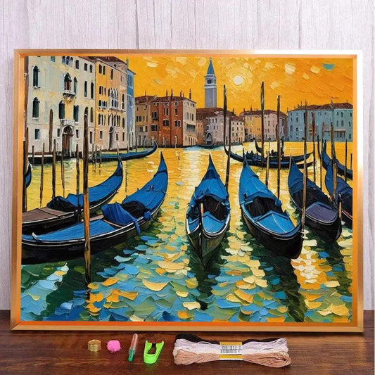  Seaside City Landscape Printed Canvas Cross Stitch DIY Kit for Embroidery and Needlework Craft -  ToylandEU™