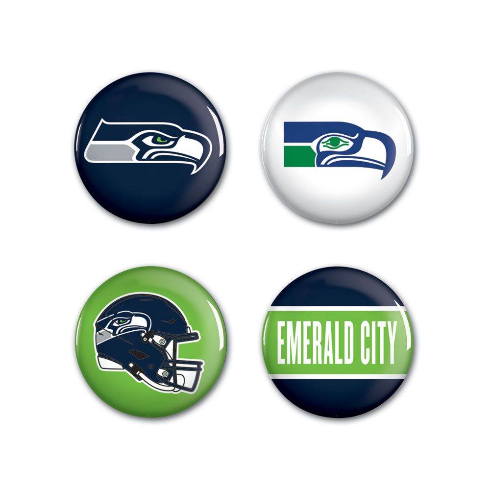 Seattle Seahawks Button Set 4 Pack With Logos And Slogans - ToylandEU
