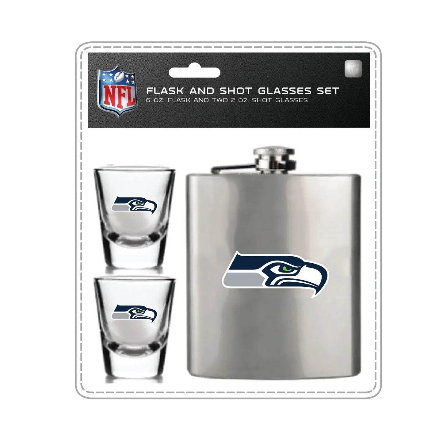 Seattle Seahawks Flask and Shot Glass Set NFL Team Logo - ToylandEU