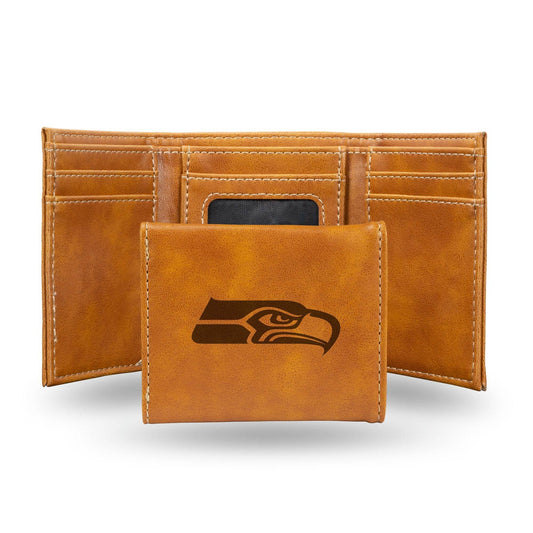 Seattle Seahawks Leather Wallet Trifold Laser Engraved - ToylandEU