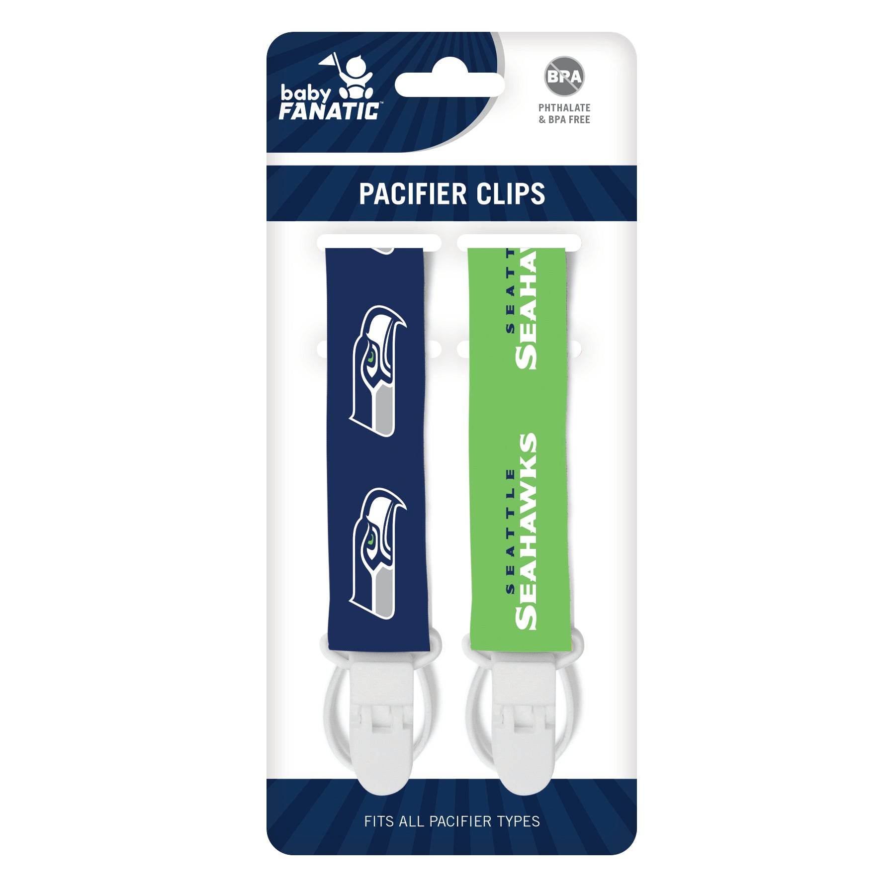 Seattle Seahawks Pacifier Clips Two Pack for Babies - ToylandEU
