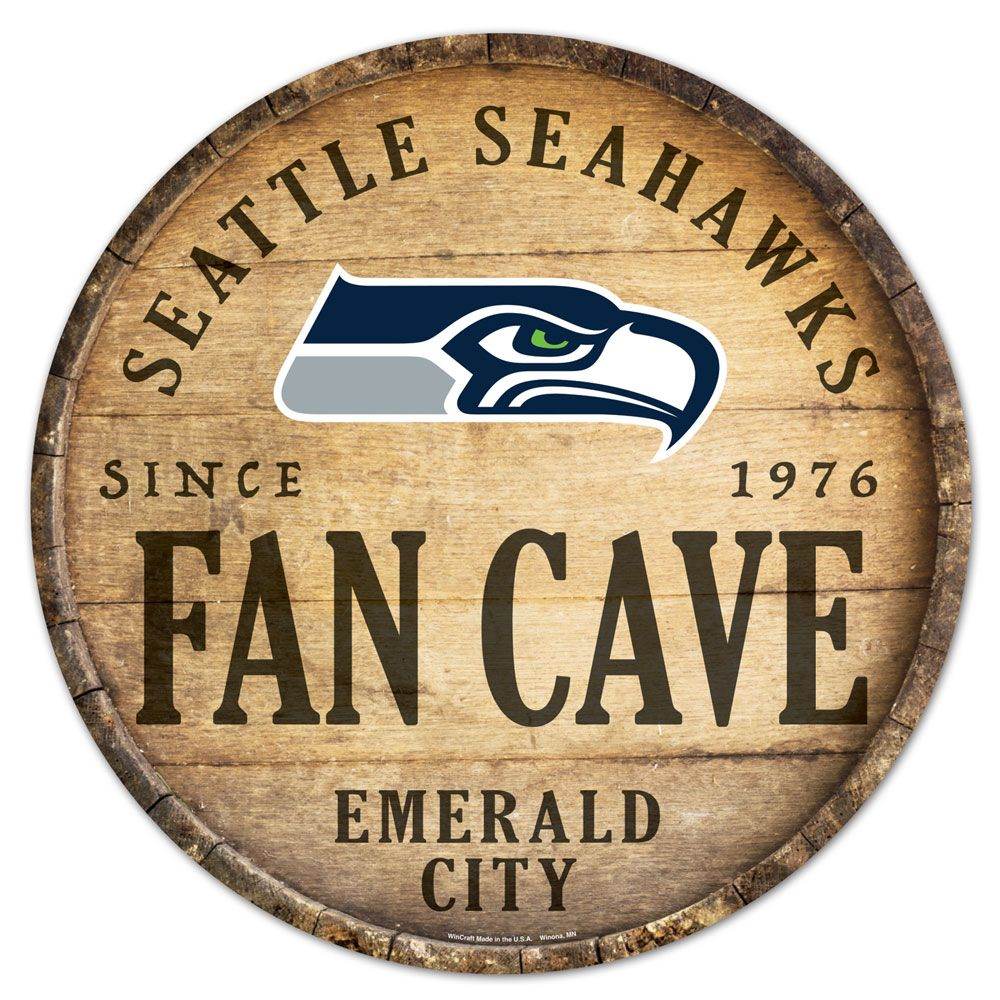 Seattle Seahawks Wood Sign 14 Inch Round Barrel Top Decor - ToylandEU