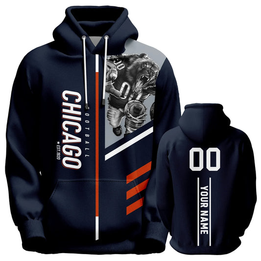 Personalized Chicago City Mascots American Football Hoodie for Men, Women, and Youth - Custom Printed with Any Name and Number