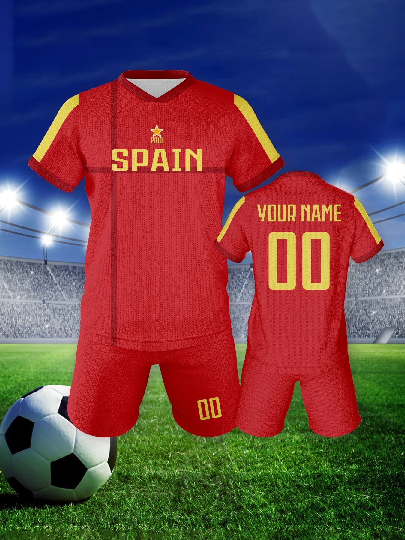 Personalized Spain Soccer Jersey Sets for Kids - Custom Football Kits with Name and Number for Boys & Girls