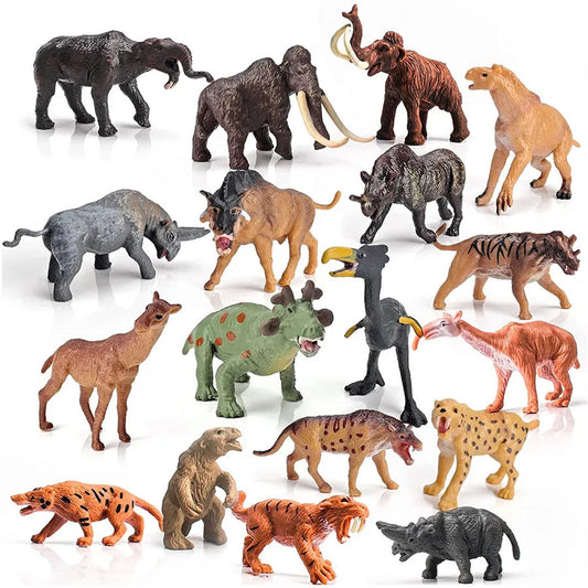 Realistic Mini Prehistoric Animals Toy Set with Mammoth and Smilodon Figurines - 18 Pieces - ToylandEU