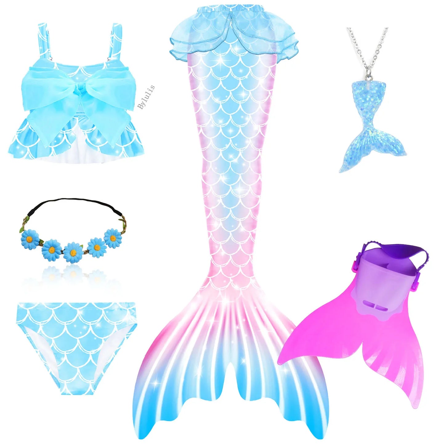 Mermaid Costume | Mermaid Tail Swimsuit Set | Monofin Optional