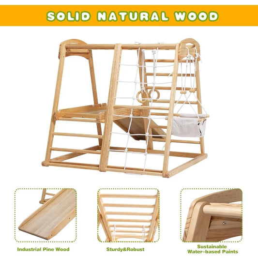 Indoor Wooden Climber Playset 8In1 Jungle Gym Montessori