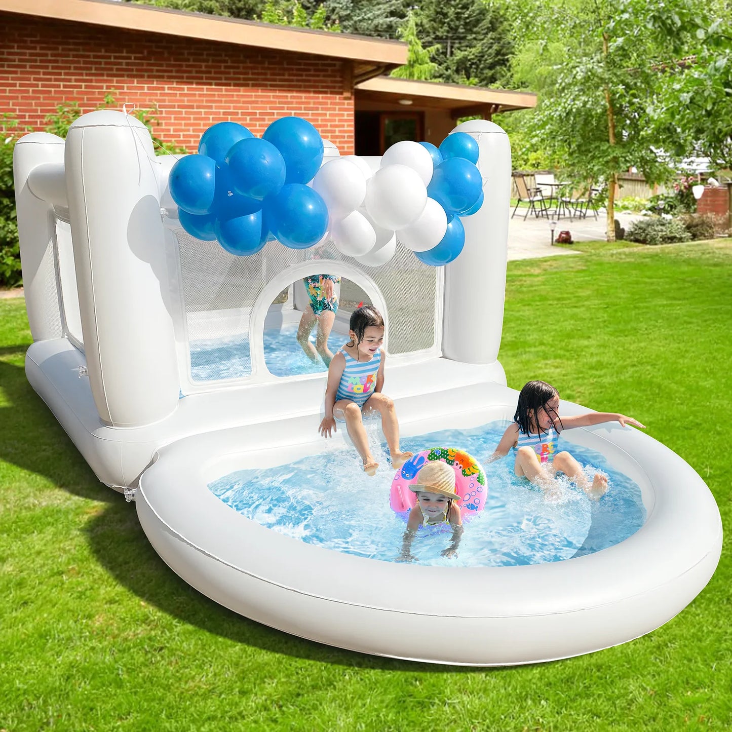 White Bounce House With Pump Ball Pit Indoor Outdoor