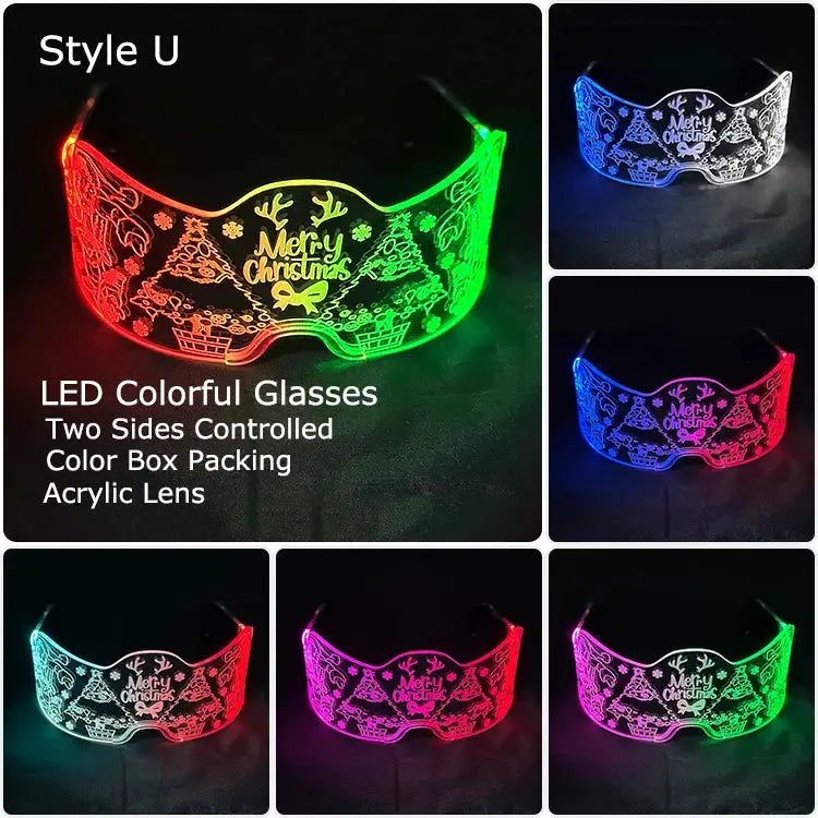 Acrylic LED Luminous Glasses Glow Party Glasses Neon Light Up Visor Eyeglasses DJ Bar Party Eyewear For Halloween Christmas - ToylandEU