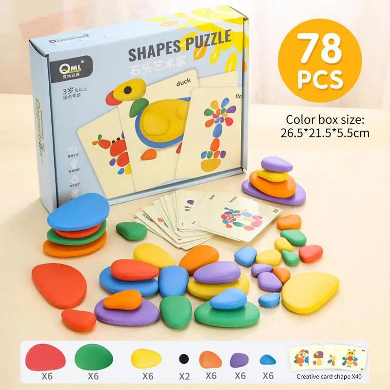 Colorful Rainbow Pebbles: Stacking Toys for Montessori Learning Fun