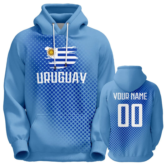 Personalized Uruguay Soccer Hoodie for Men, Women, and Youth - Custom Name & Number Football Sweatshirt (S-5XL)