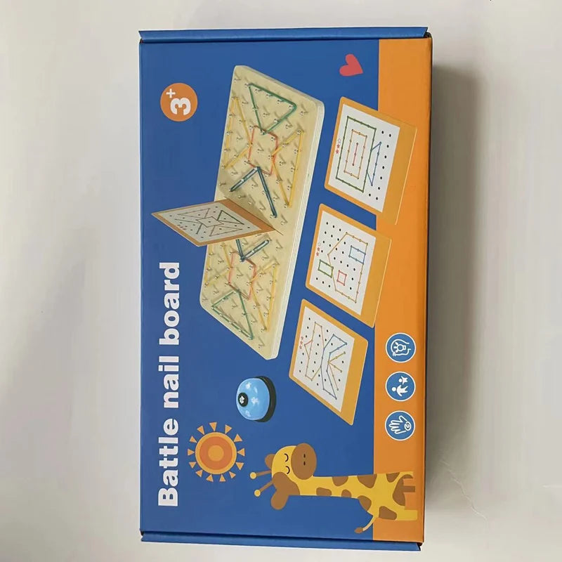 Two Player Wooden Nail Board Geometric Puzzle For Kids