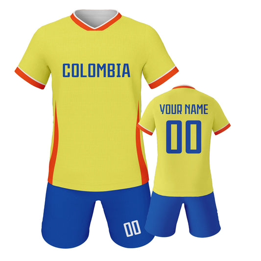 Personalized Colombia Soccer Kit for Kids - Custom Name & Number Football Jersey Uniforms for Training and Play