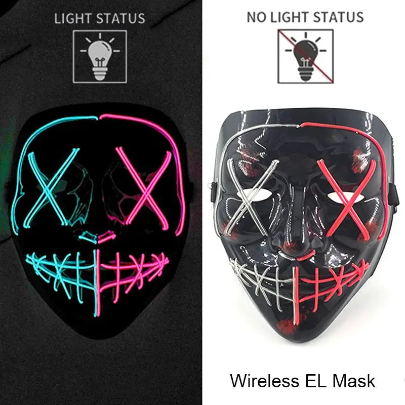 Wireless Halloween Neon LED Purge Mask Masque Masquerade Party Masks Light Grow in the Dark Horror Mask Glowing Masker - ToylandEU