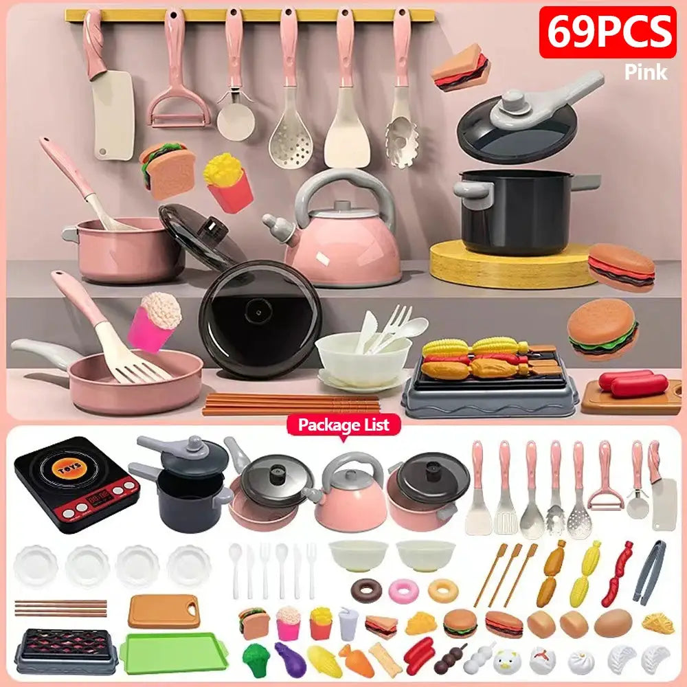 Kids Kitchen Toys Set 92/69/59 PCS Play Food with Pots Pans & Utensils Small Pretend Cooking Toys for Toddlers Girls Boys Gift - ToylandEU