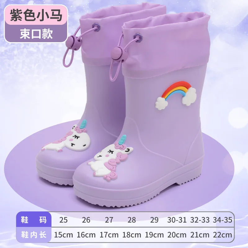 Kids Rain Boots | Waterproof Non Slip | Cartoon Print | Toddler Youth