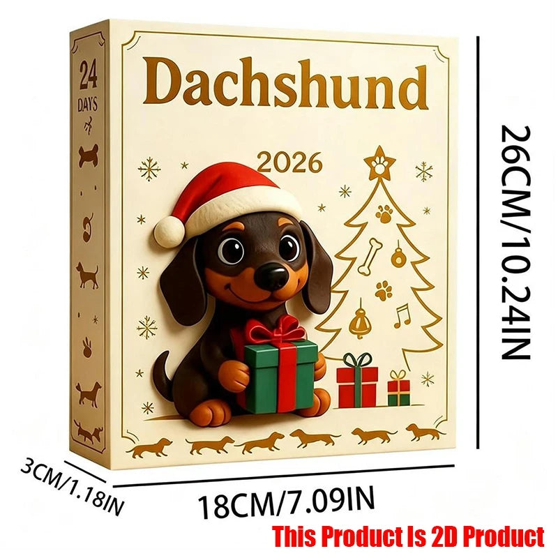 Advent Calendar | 2026 Dachshund Pendants | 24 Day 2D Acrylic Dog Ornaments | Xmas Tree Hanging Decor