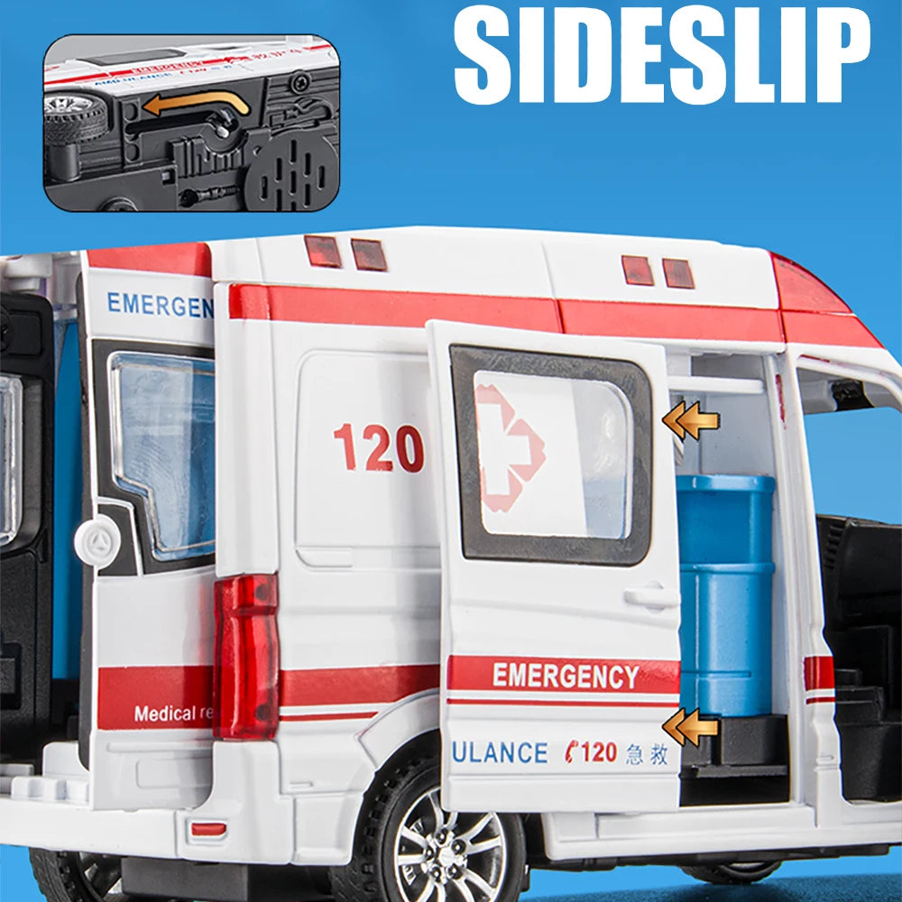 Ambulance 120 Diecast Alloy Toy Car Model with Doll and Stretcher - ToylandEU