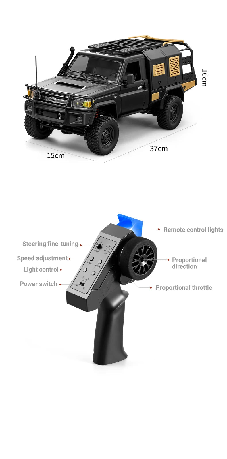 RC JJRC MN82 1:12 Scale 4x4 Remote Control Pickup Truck with LED Lights - Simulation Model for Kids & Hobbyists