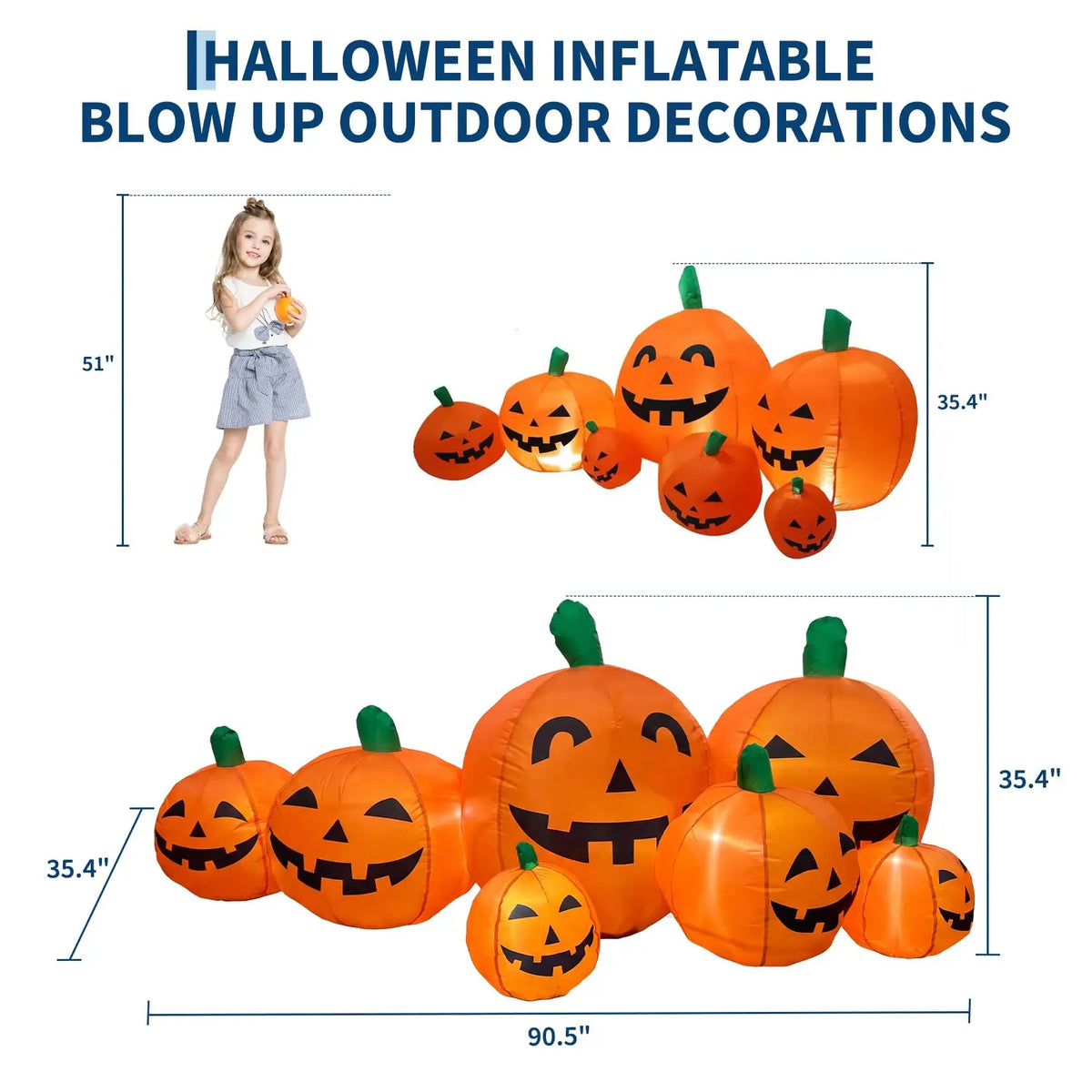 Halloween Inflatable Pumpkin Patch | 7.5 Ft Led Lights | Outdoor Yard Decor