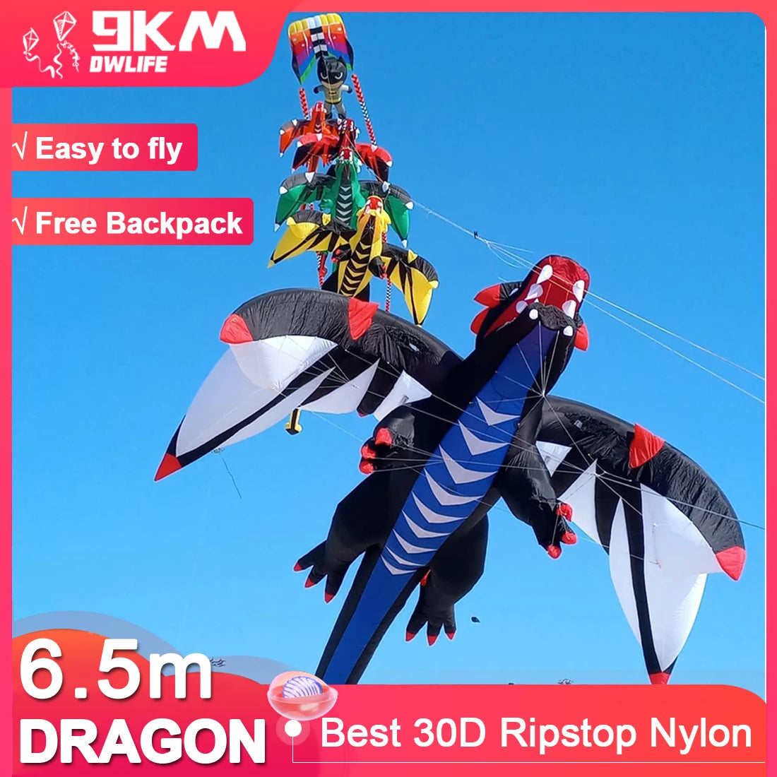 Kite Line | 6.5m Dragon Kite Line | Ripstop Nylon Fabric | Kite Festival