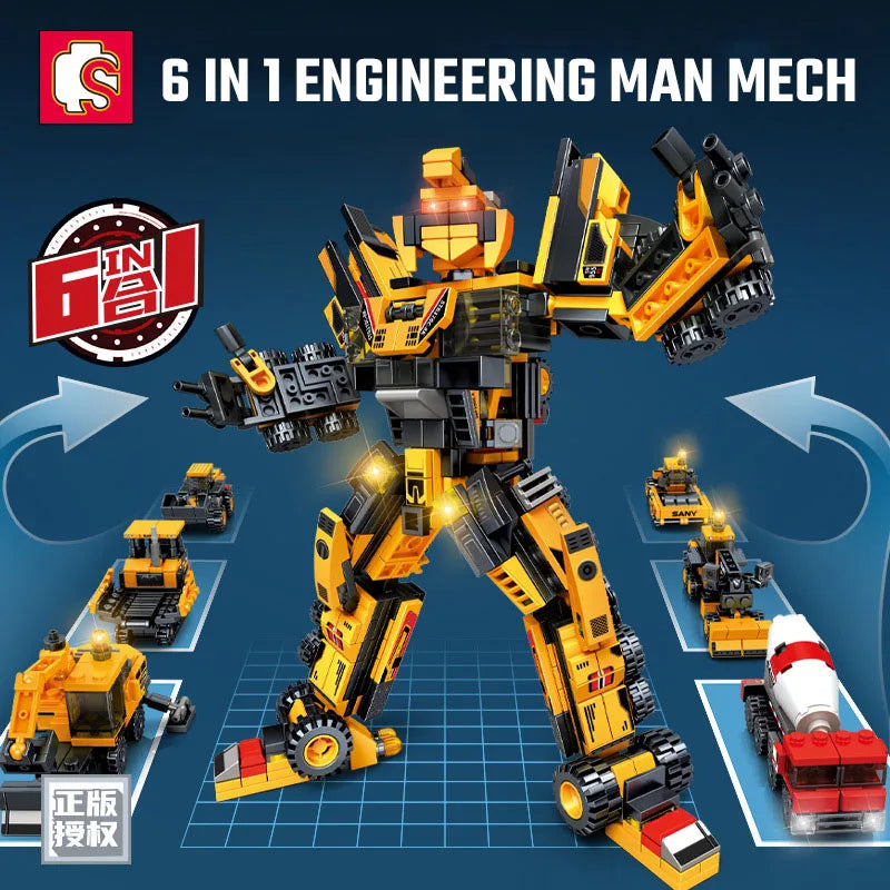 SEMBO 6IN1 Heavy Engineering Man adaptable Mecha Building Blocks with Free Replacement Parts and Eco-Friendly Materials - ToylandEU