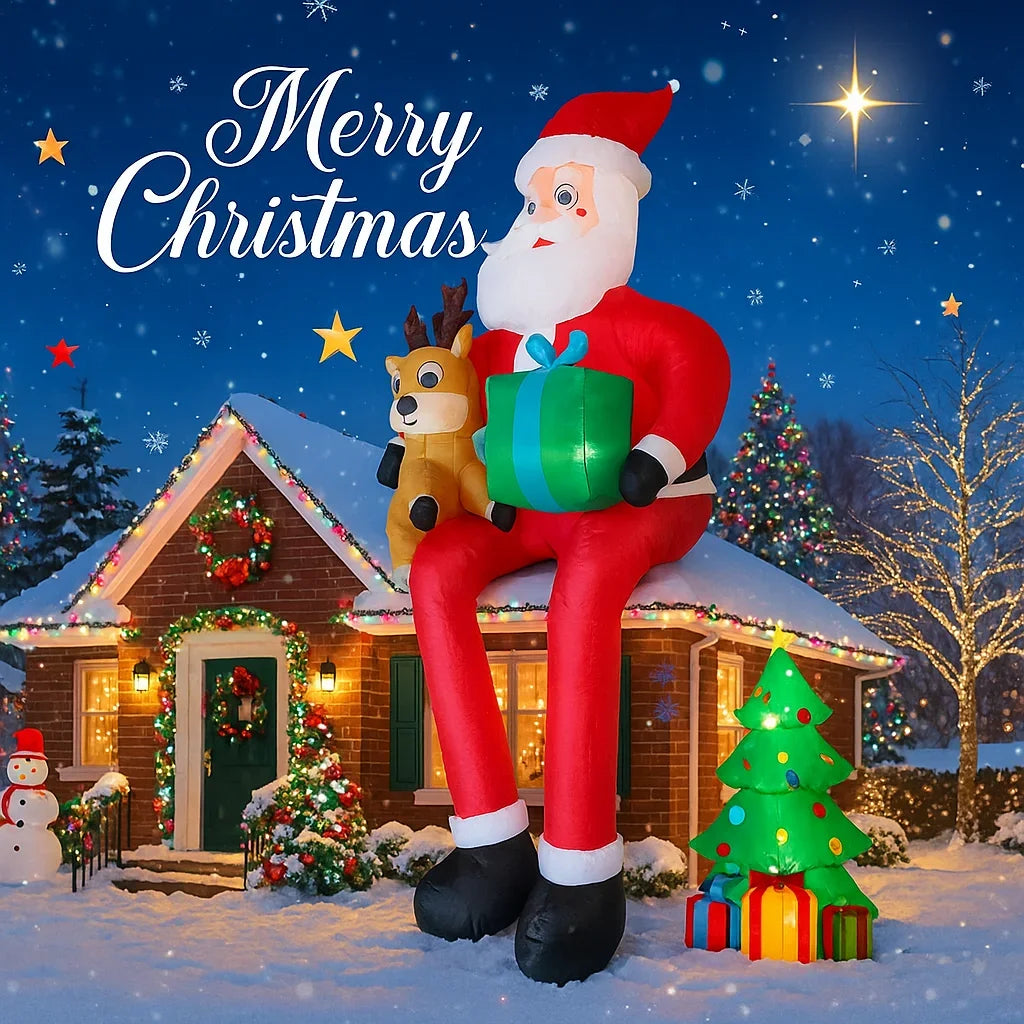Inflatable Christmas Decor | 9.5 Foot Led Lit | Santa On Chimney | Outdoor Yard