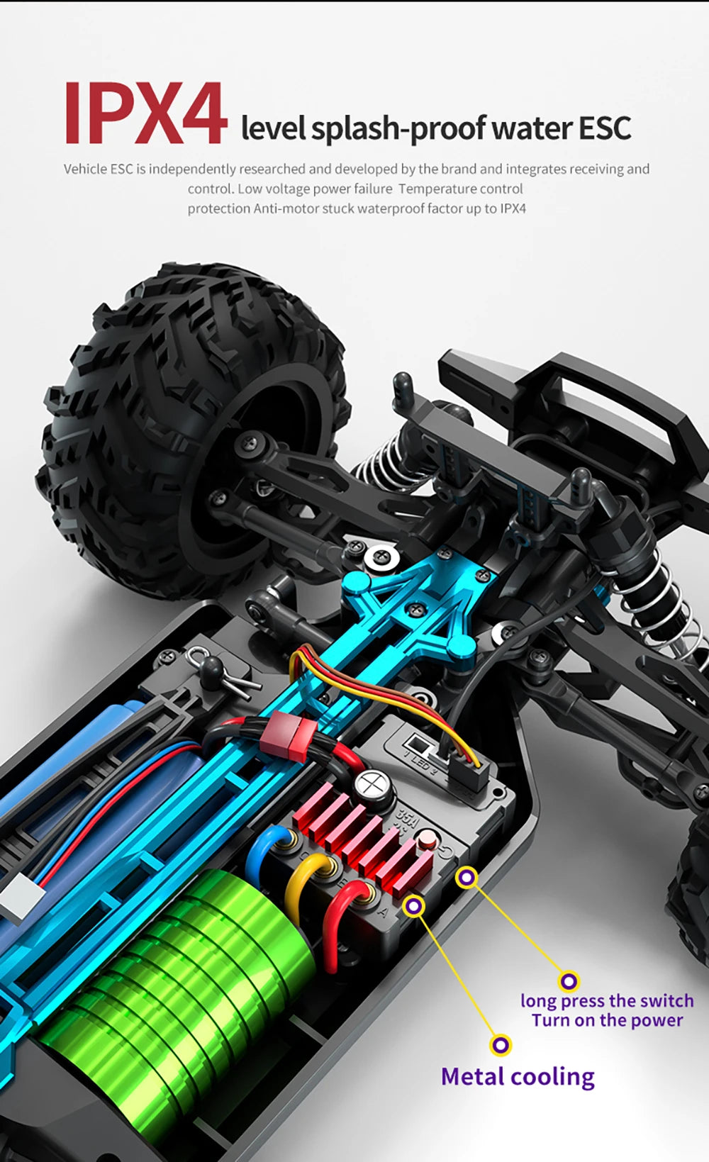 RC High-Speed 1:16 4WD Brushless Remote Control Monster Truck - 75KM/H Off-Road Adventure with LED Lights for Boys