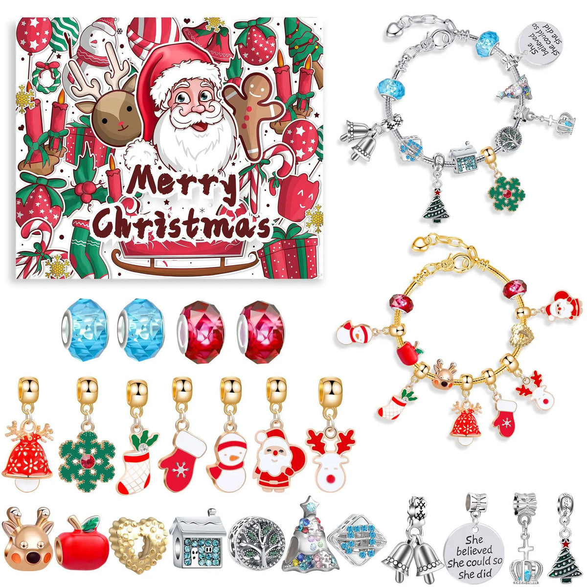 Advent Calendar | 24 Slot Charm Bracelet Blind Box | Alloy DIY Jewelry Set | Santa Series Gift