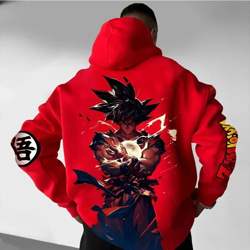 Men's Hoodie | Goku Graphic Print | Loose Fit Design | Red Streetwear Style