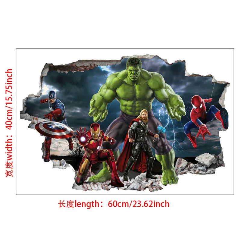 3D Wall Sticker | Avengers Theme | 60x40 cm | Hulk Iron Man Captain America Thor