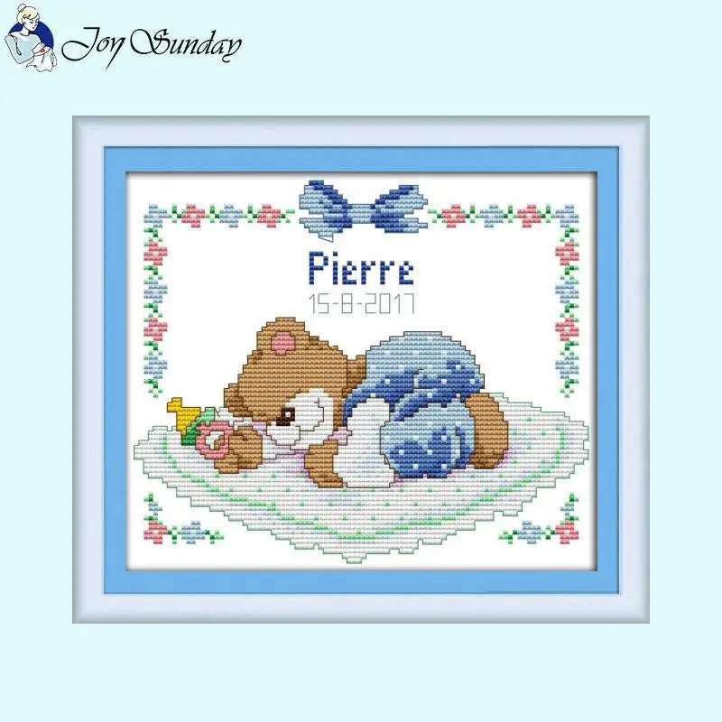 Baby Bottle Themed Cross Stitch Embroidery Kit - 14ct, 16ct, 11ct Printed Canvas Fabric for DIY Hand Sewing and Birth Certificates