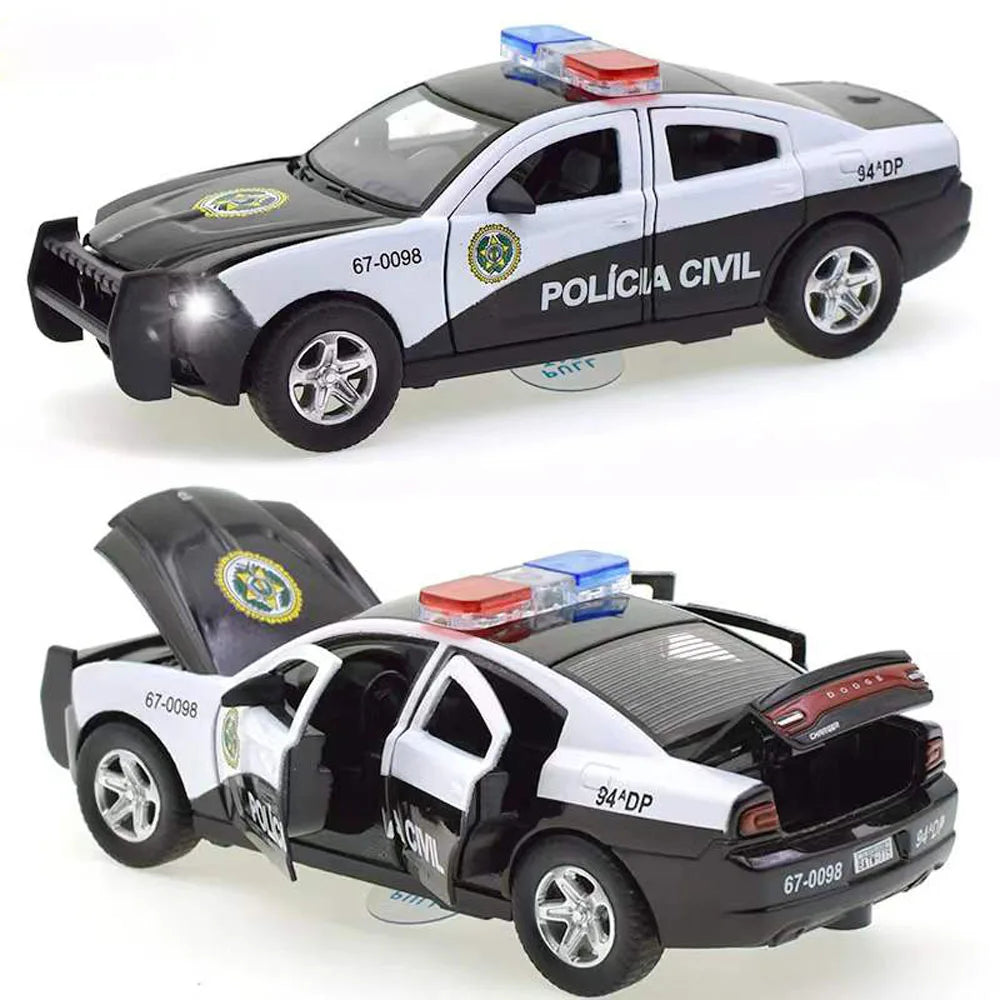 1:32 Alloy Diecast Police Car Toy with Sound and Light Effects and Pull-Back Action - ToylandEU