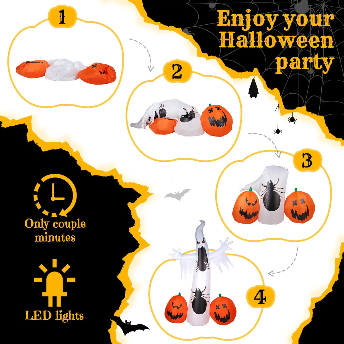 Halloween Yard Inflatables | 11.8 Ft Height | Ghost Spider Set | Lawn Decor