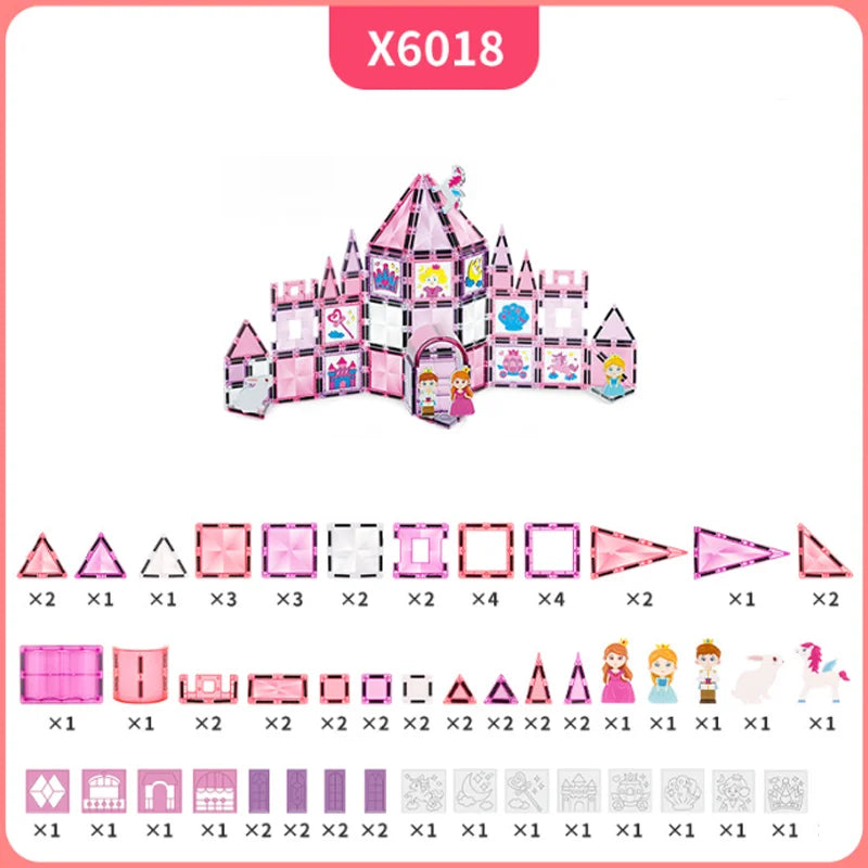 Magnetic Tiles | Educational Blocks | Castle Theme | 37/46/58/72/116 Pcs