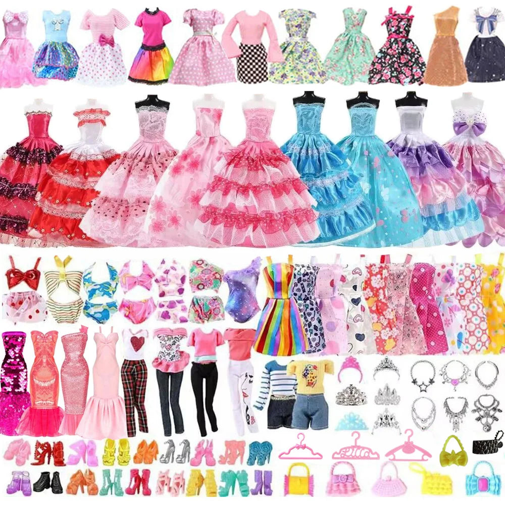 Barbie Doll Accessories Set With Fashion Dress And Shoes