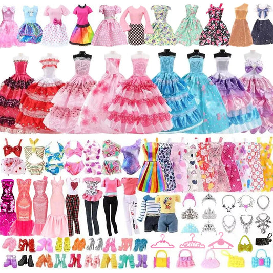 Barbie Doll Accessories Set With Fashion Dress And Shoes