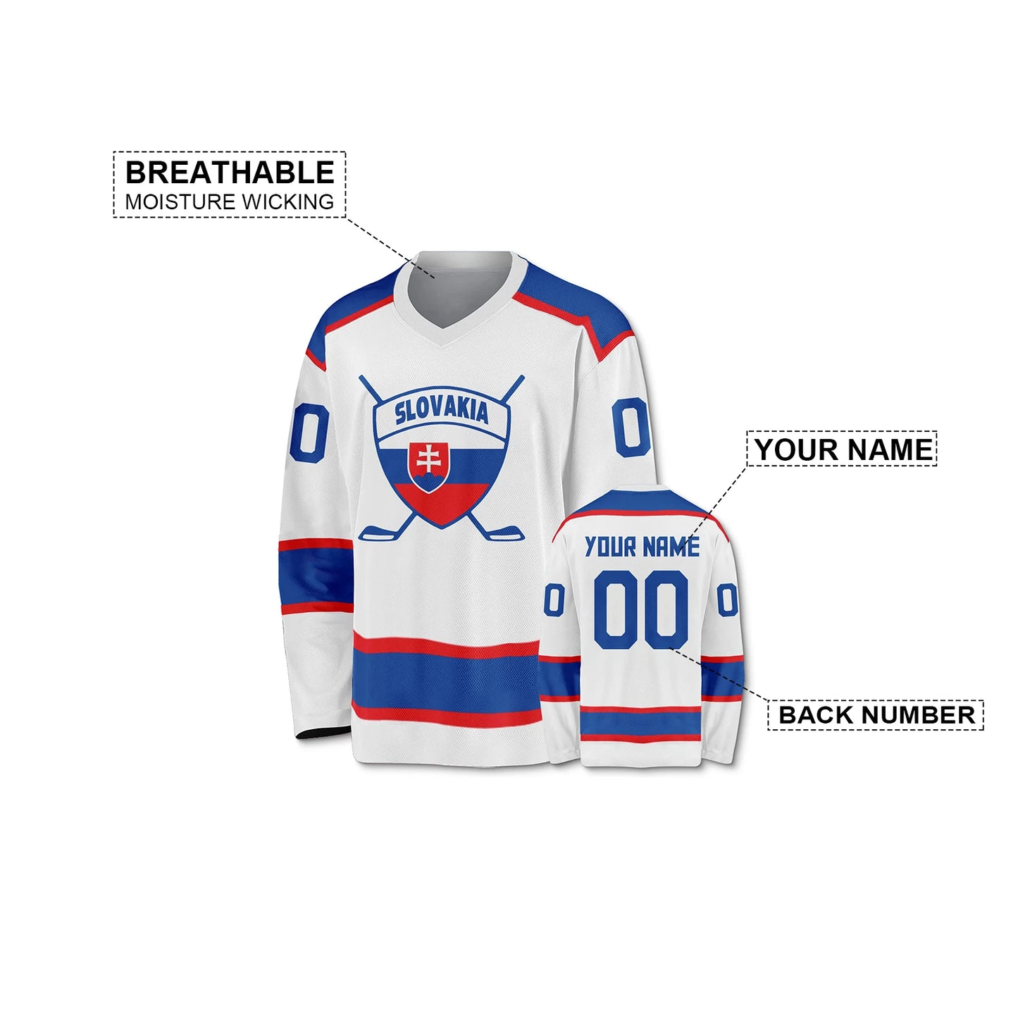 Personalized Custom Slovakia Ice Hockey Jersey - Any Name & Number for Men, Women, Youth, and Kids Team Uniform