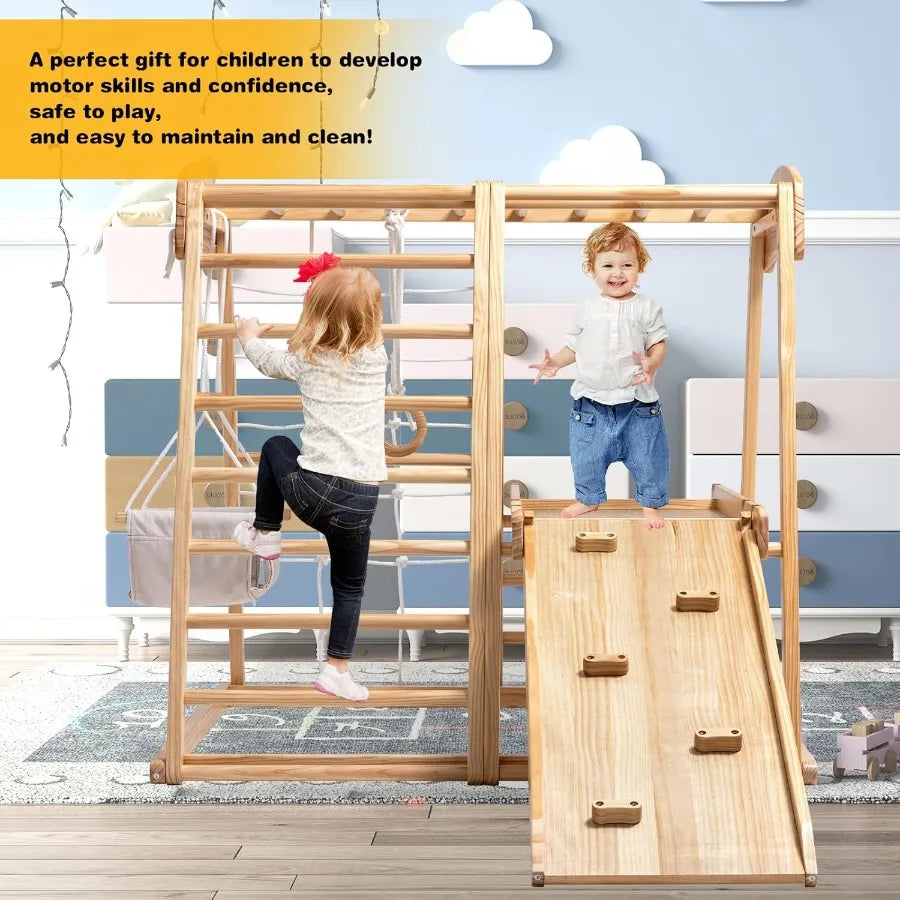 Indoor Wooden Climber Playset 8In1 Jungle Gym Montessori