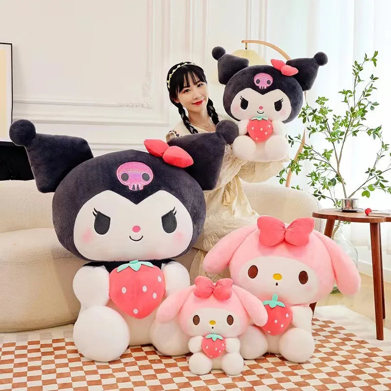 Strawberry Kuromi Plush Pillow Toy - Soft Stuffed Animal Doll for Girls