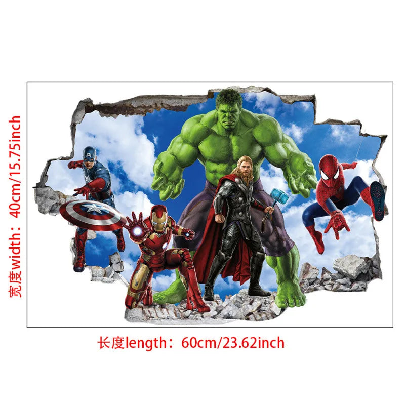 3D Wall Sticker | Avengers Theme | 60x40 cm | Hulk Iron Man Captain America Thor